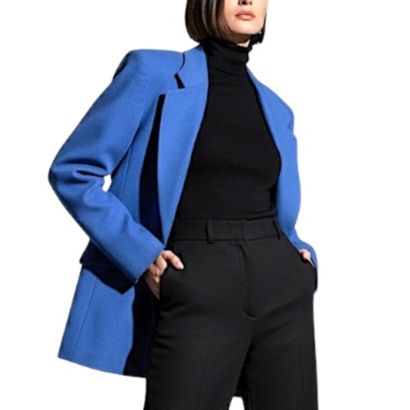 Vintage 80s wool Angora cobalt blue single breasted old money blazer jacket 46 - Picture 2 of 15